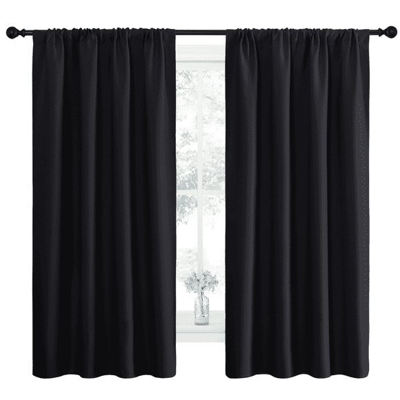 NICETOWN Blackout Curtains Thermal Insulated Rod Pocket Window Treatments Room Darkening Drapes for Bedroom, Black, 42"x63", 2 Panels