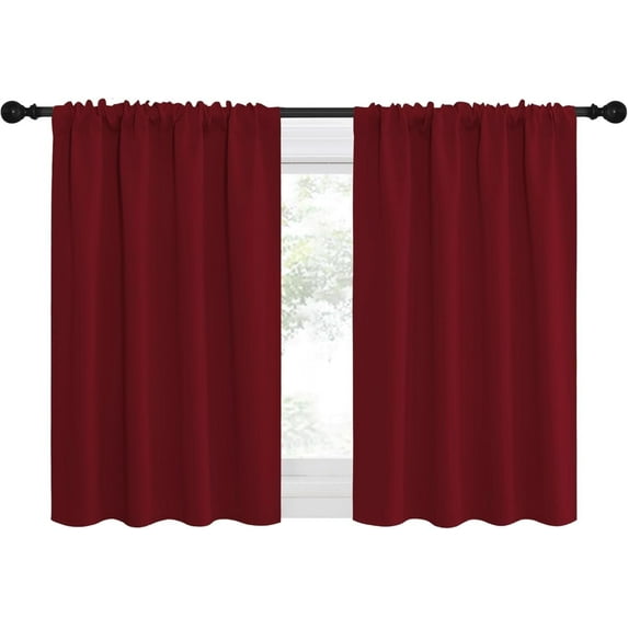 NICETOWN Short Length Blackout Curtains for Kitchen Thermal Insulated Rod Pocket Curtains Drapes 34x30 inch, Red, 2 Panels