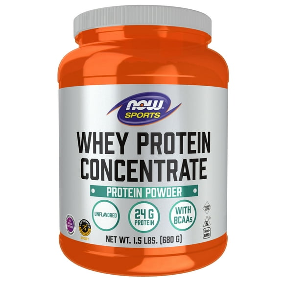 NOW Sports Nutrition, Whey Protein Concentrate, 24g with BCAAs, Unflavored Powder, 1.5-Pound