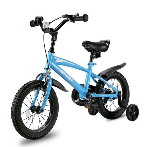 Naipo  14 Inch Kids Bike Girls and Boys Blue Bike with Removable Training Wheels