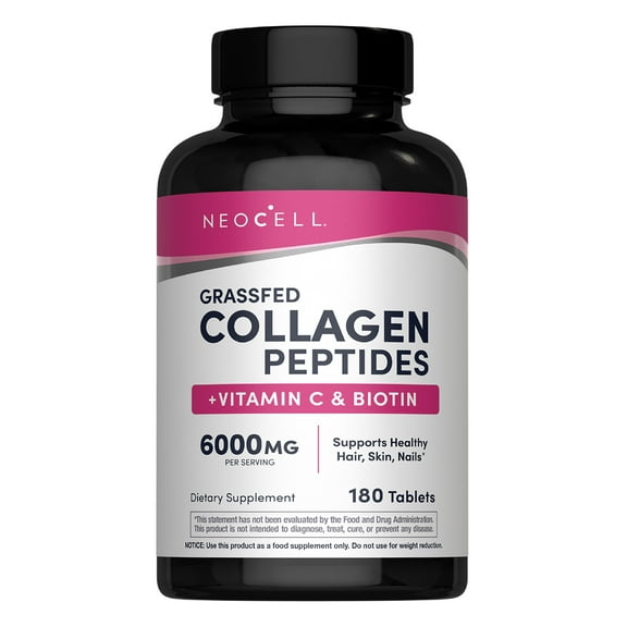 Grass fed Collagen with Vitamin C and Biotin | 180 Tablets | Skin, Hair and Nails Supplement | by NeoCell