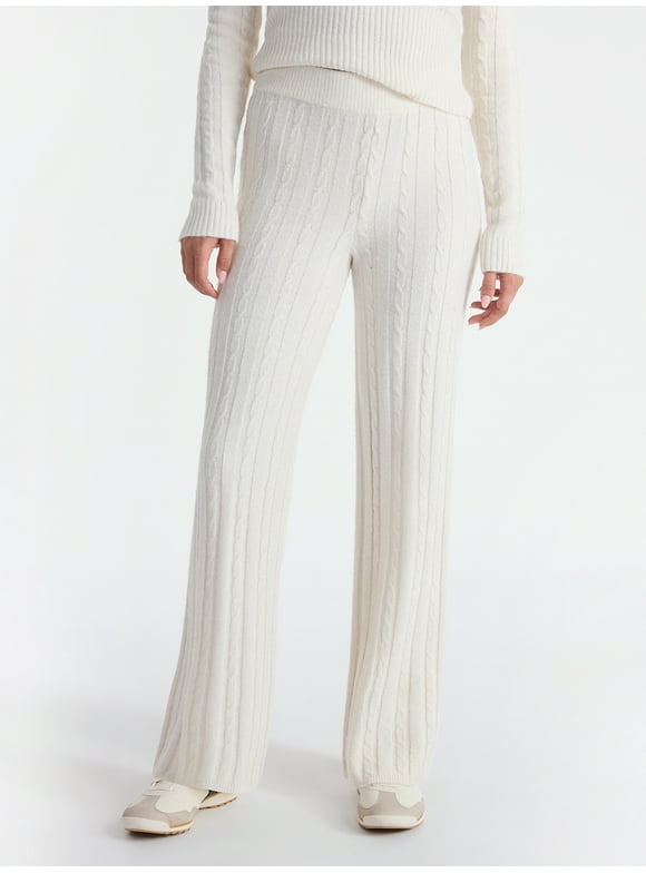 Cable Knit Sweater Wide Leg Pants, 30'' Inseam, Women's