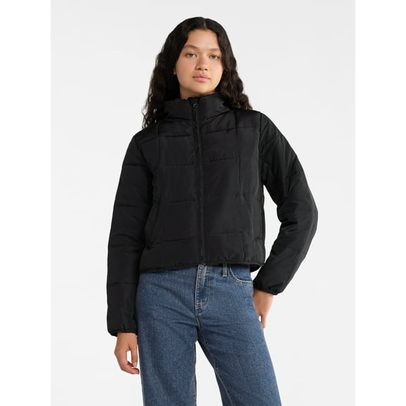 No Boundaries Packable Puffer Jacket, Women's and Women's Plus Sizes XS-4X