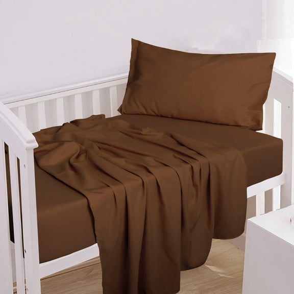 Ntbay 3-Piece Microfiber Toddler Sheet Set, Soft and Breathable Toddler Bedding Set, Include Crib Fitted Sheet Flat Sheet and Envelope Pillowcase, Brown