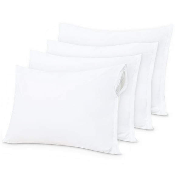 Ntbay 4 Pack Microfiber Queen Waterproof Pillow Protectors with Hidden Zipper, Super Soft Quiet Pillow Protectors, 20x30 Inches, White