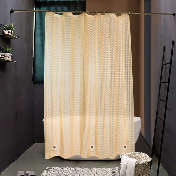 Ntbay EVA Shower Curtain Liner with 12 Hooks and 3 Weighted Magnets, Heavy Duty Water Repellent Shower Curtain for Bathroom Shower Stall, Mildew/Mold-Resistant, Clear Yellow Checkered, 72"x72"