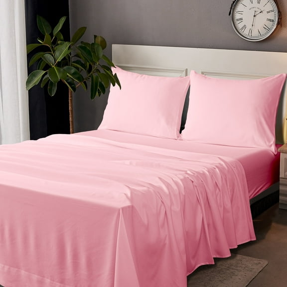 Ntbay Microfiber Bed Sheets Set - 1800 Series Soft Sheet Set- 4 Piece - Queen - Pink