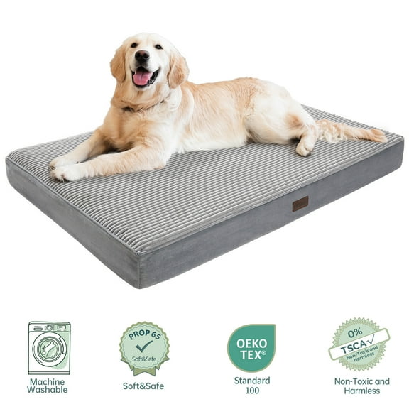 OhGeni Orthopedic Large Dog Bed, Deluxe Pet Bed for Crates, Waterproof and Washable, 25D Egg Crate Foam Pad Anti-Slip Sleeping Mat for Large, Jumbo, Medium Dogs Breeds, 41" x 28", Gray