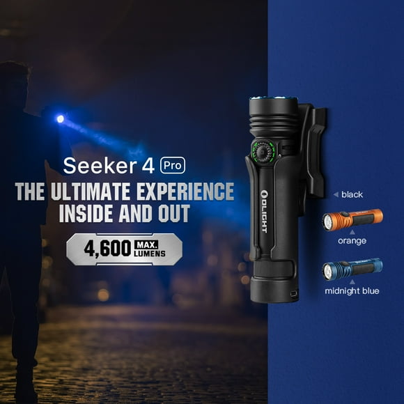 OLIGHT Seeker 4 Pro Rechargeable Flashlights, High Powerful Bright Flashlight 4600 Lumens with USB C Holster, Waterproof for Emergencies, Camping, Searching (Matte Black)(Cool White 5700K~7000K)