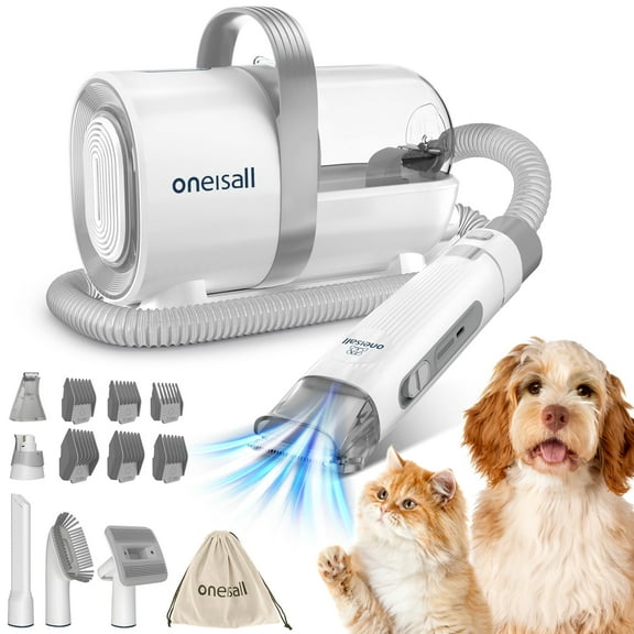 Oneisall LM3 Dog Grooming Vacuum, 8-in-1 Dog Grooming Kit, 11000Pa Super Suction Dog Hair Vacuum for Shedding Dogs Cats Hair, Gray