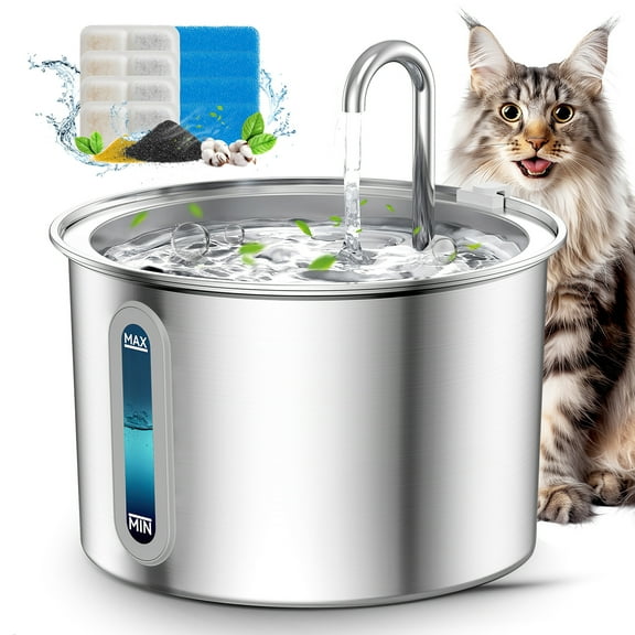 Oneisall PWF-001 304 Stainless Steel Cat Water Fountain, 2L Water Fountains for Cats Indoor - Silver