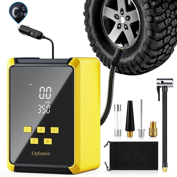 Ophanie 12V DC Tire Inflator - 160 PSI Pressure Gauge, Automatic Shutoff Car Portable Air Compressor, Digital Display, Faster Inflation, LED Light, Compact Design, Powered by Cigarette Lighter