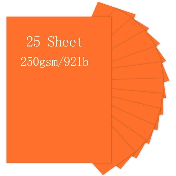 Pinovk Orange Cardstock, 25 Sheets 8.5 x 11 Thick Paper, 250gsm/92lb Card Stock Printer Paper for Halloween, Christmas, Invitations, Crafts, DIY Cards, Scrapbooking, and Stationery Printing