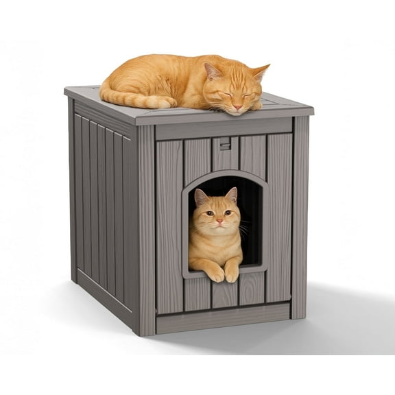 Outdoor Cat House - Weatherproof Resin Cat Houses for Outdoor Cats, Durable & Insulated Shelter for Garden, Patio, or Backyard