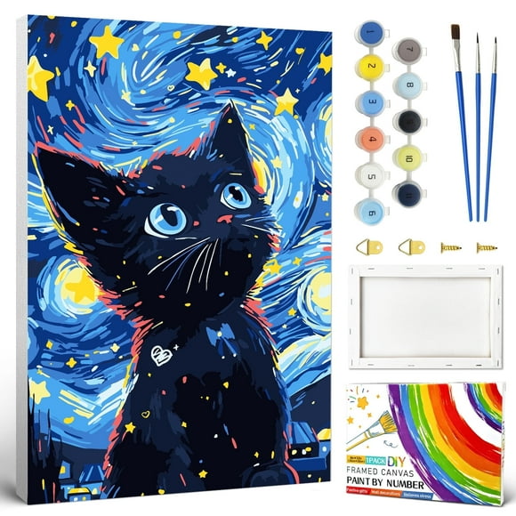 QUITEDEW Cat Paint by Numbers Kits for Adults ,Colorful Box,Perfect for Gift and Wall Decoration,with Frame(8x12 Inch)