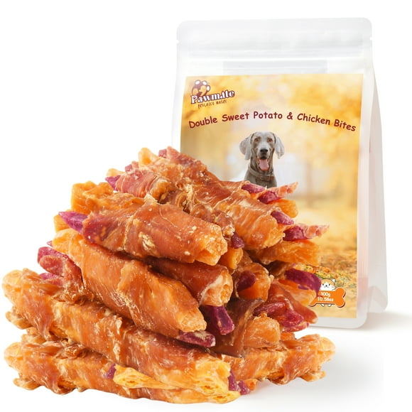 Pawmate Chicken & Double Sweet Potato Dog Treats, Healthy Nutritious Snacks Chewy for All Dogs, 12-15 ct Packet