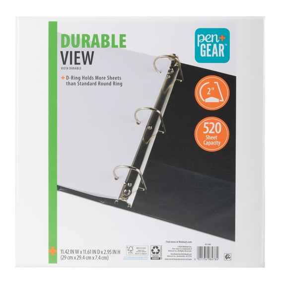 Pen+Gear Durable View Binder, 2-Inch Rings, White, 1 Count, 520-Sheet Capacity