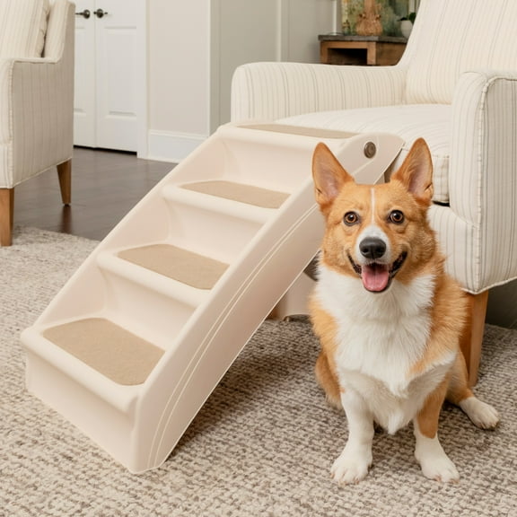 PetSafe CozyUp Folding Pet Step, Lightweight and Easy to Carry, No-Slip Access, 20 in, Tan