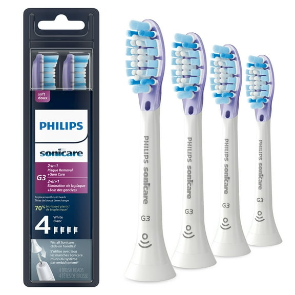 Philips Sonicare 2-In-1 Plaque Removal + Gum Care (G3) Replacement Toothbrush Heads, HX9054/65, Smart Recognition, White 4-pk