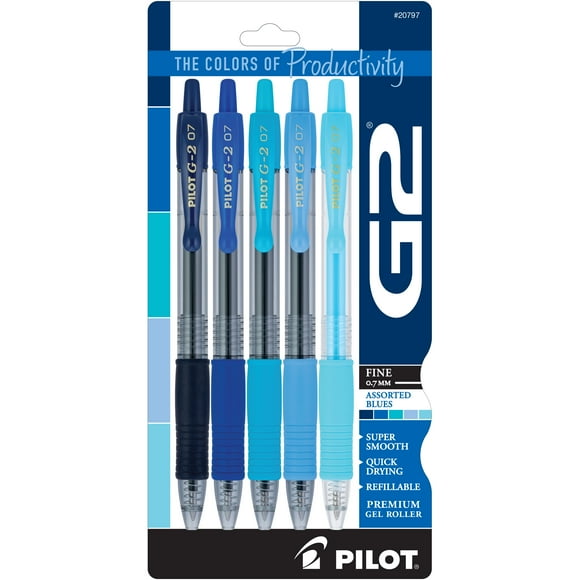Pilot G2 Blue Premium Gel Pens, Fine Point, Assorted Ink, 5 Count