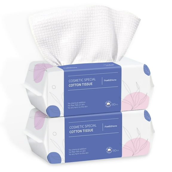 PoeticEHome Cotton Face Dry Wipes - Extra Thick Disposable Cleansing Towel, Facial Cleaning Tissue Cloths 2-Pack