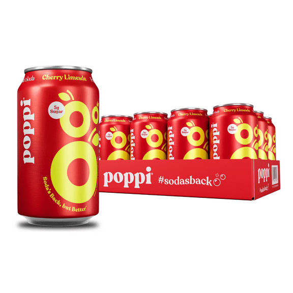 (12 pack) (12 pack) Poppi Strawberry Lemon Prebiotic Soda, 12 oz, 12 pack
