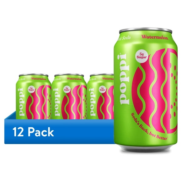 (12 pack) Poppi Prebiotic Soda, Watermelon, 12 fl oz Can