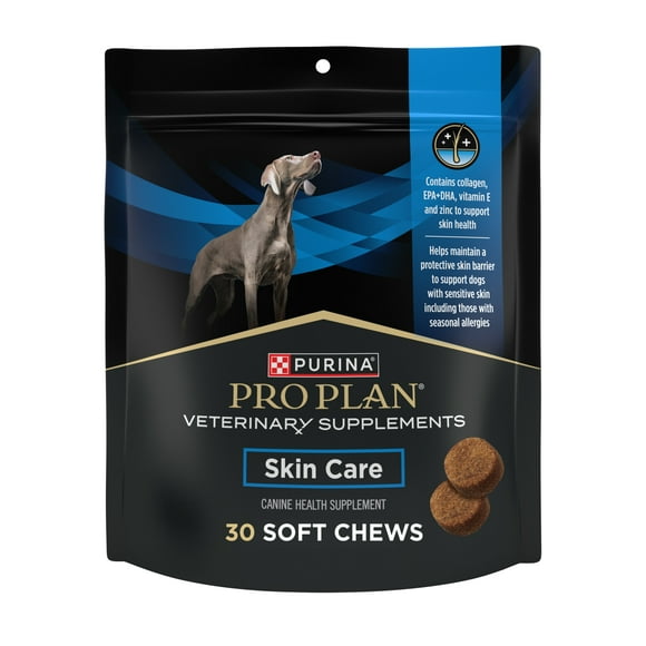 Purina Pro Plan Veterinary Supplements Skin Care Dog Supplements with Omega-3 Fish Oil and EPA and DHA, 30 ct Pouch