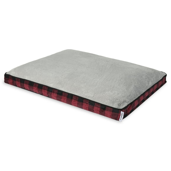 Vibrant Life Large Deluxe Gusset Pillow Pet Bed, Red and Black Plaid, 32" x 42"