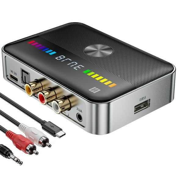RGB Bluetooth Transmitter Receiver, 2-in-1 Bluetooth 5.3 Audio Receiver Transmitter, Bluetooth Audio Adapter for Old Home Stereo/Speakers TV with Display, USB, RCA, 3.5mm AUX, DAC, Coaxial, Optical