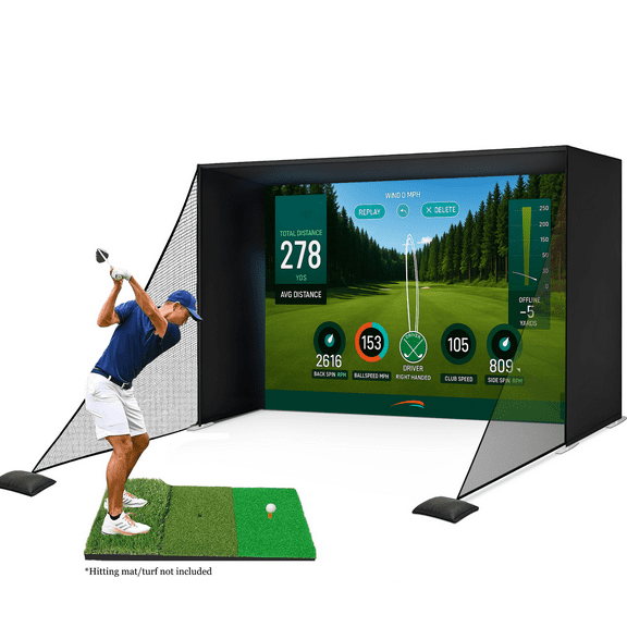 RXFSP Golf Simulator Enclosure with HD Impact Screen - 4:3 Projection Screen, Aluminum Frame & Shank Nets for Indoor Golf Training w/ Real Balls