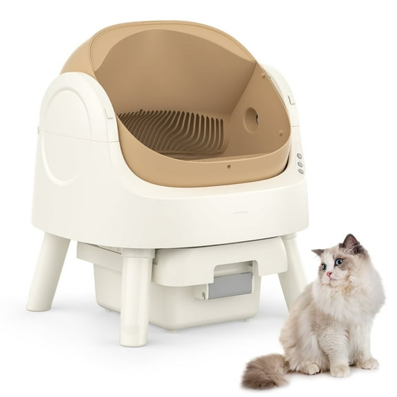 PetPivot Automatic Cat Litter Box Self-Cleaning with Safety Protection, Mat and Trash Bags Included, Brown