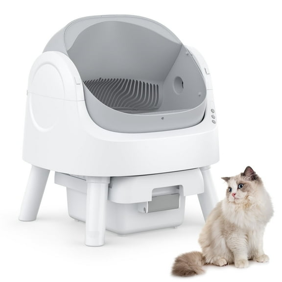 PetPivot Automatic Cat Litter Box Self-Cleaning with Safety Protection, Mat and Trash Bags Included, Grey