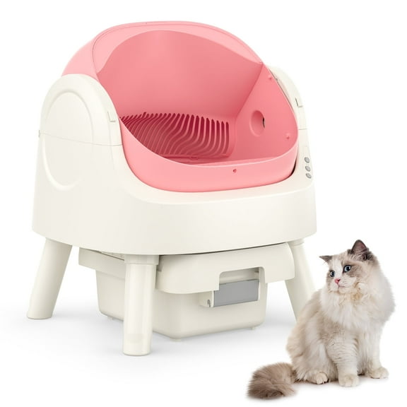 PetPivot Automatic Cat Litter Box Self-Cleaning with Safety Protection, Mat and Trash Bags Included, Pink