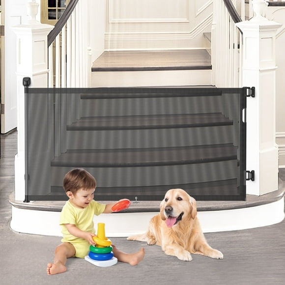 BEBANG Retractable Baby Gate 71" Extra Wide, 2 Installation Modes, Retractable Dog Gate for Doorways Stairs Hallways Indoor and Outdoor, Black