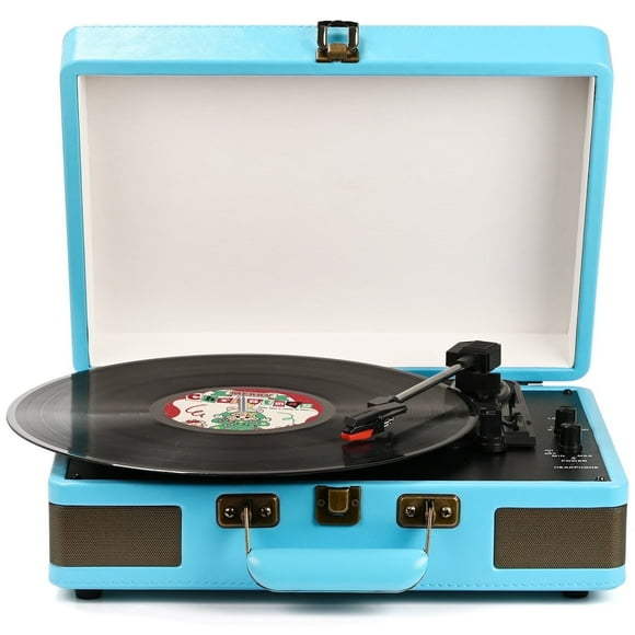 RetroAudio Record Player Turntable Portable Suitcase Vinyl Record Player Bluetooth Audio Turntable with Built-in Speakers,Blue
