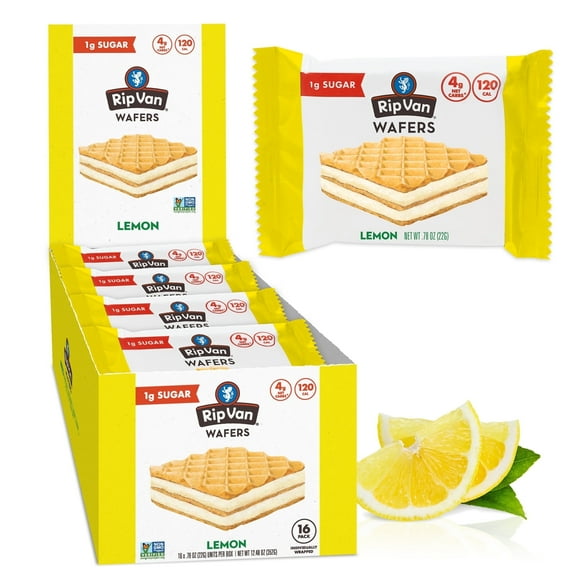 Rip Van Wafers Lemon Cookies, Low Sugar, Low Carbs, Vegan, Keto Friendly, Low Calories, 16 Count