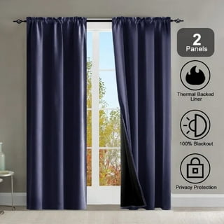 Rod Pocket Thermal Insulated Blackout Curtains, Noise Reducing Window Panels, 52" W x 84" L, Set of 2, Dark Blue
