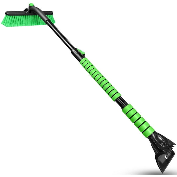 SEAAES 39" Extendable Ice Scraper and Snow Brush with Foam Grip for Car Truck SUV Vehicle Window Green