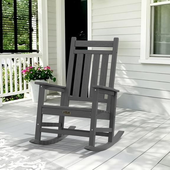 SERWALL Outdoor Rocking Chair, HDPE Patio Rocker for Lawn, Porch, Grey