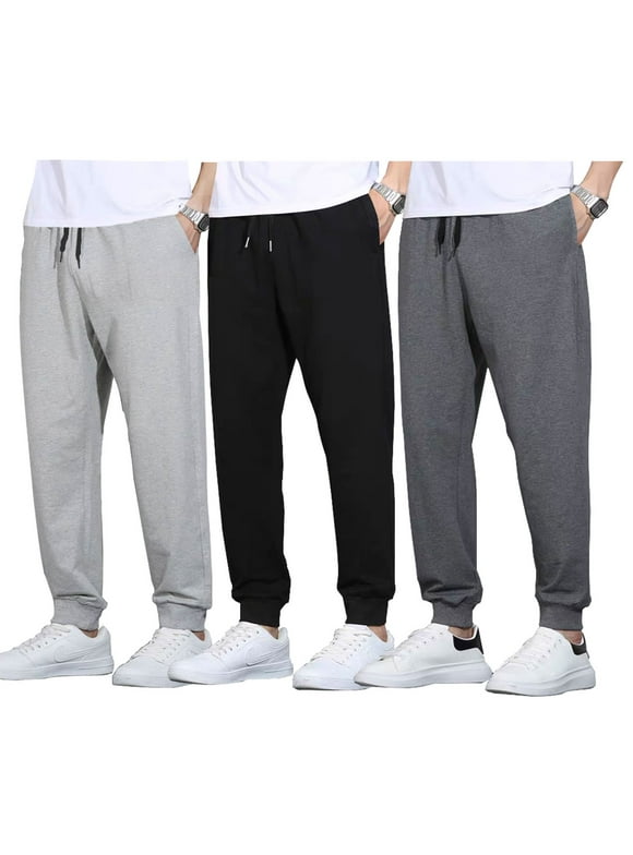 3 Pack Men's Active Athletic Casual Jogger Running Sweatpants Workout Gym Pants with Pockets
