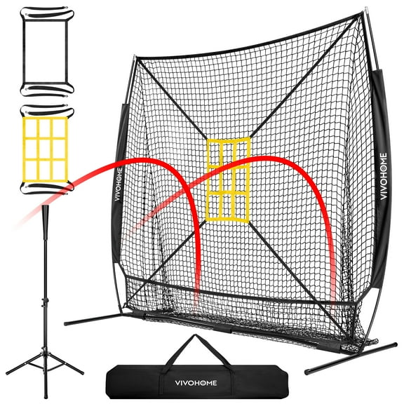 SPECSTAR 7' x 7' Baseball Softball Practice Net with Extra Large Ball Collection System, Black
