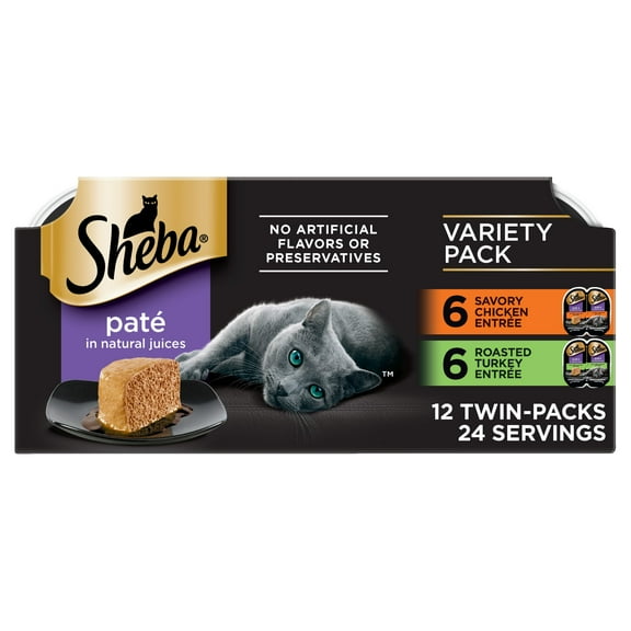 Sheba Perfect Portions Variety Pack Wet Cat Food Pate, 2.6 oz Twin-Pack Trays (12 Count)