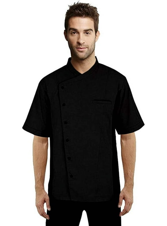 Short Sleeves side Mesh Vented Chef Coat Jacket Uniform Unisex for Food Service, Caterers, Bakers and Culinary Professional (Black, Medium)
