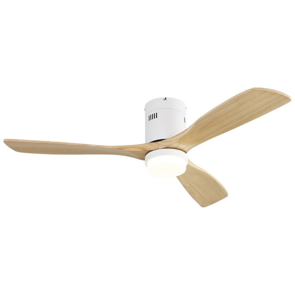 Sofucor 52" Flush Mount Cool Ceiling Fans with Dimmable Light and Remote Control, 3 Light Brown Blades