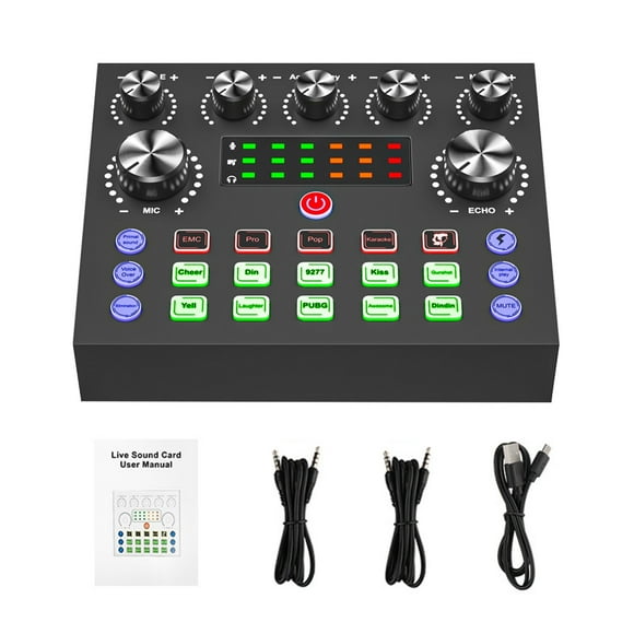 Sound Mixer Board Live Sound Card Voice Changer Sound Card with 15 Sound Effect for Living Broadcast Music Recording