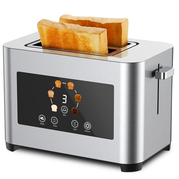 Suodoka Toaster 2 Slice Wide Slots Touchscreen 6 Shade Settings, Stainless Steel Bread Toaster with Reheat, Cancel, Defrost,New