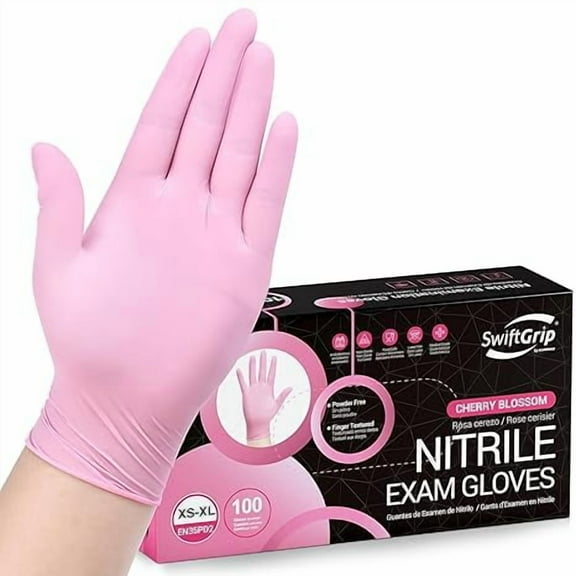 SwiftGrip Nitrile Gloves, Medical Exam Pink Gloves Disposable Latex Free Powder Free for Cleaning, Food Prep, Esthetician,Box of 100,Small