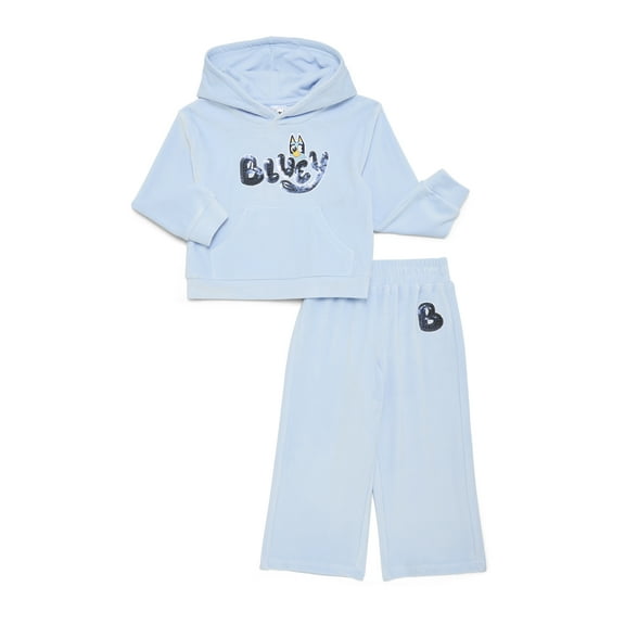 Bluey Toddler Girls Velour Hoodie and Pants Set with Sequins, Sizes 2T-5T