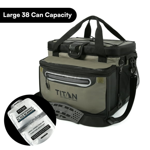 Titan by Arctic Zone 38-Can 25-Quart Iceless Zipperless Soft Cooler with Ice Blanket, Olive Green